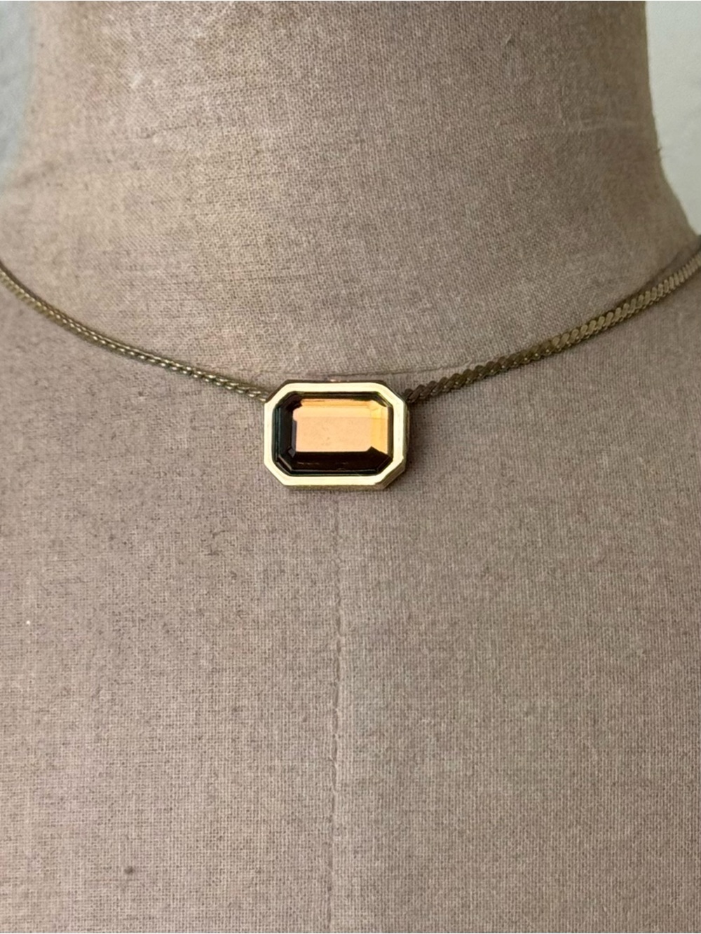 Vintage 1981 Avon Amber Accent Motif Slide Pendent Emerald Cut Crystal Gold Tone